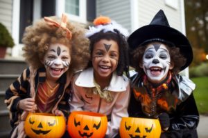 three young children going trick-or-treating 
