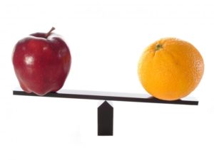 a seesaw with an apple and orange 